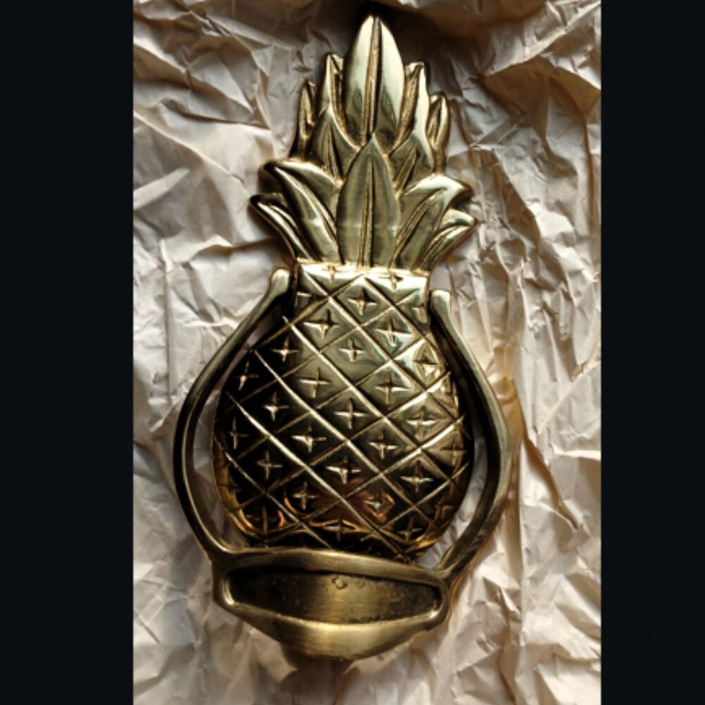 Lillian Vernon Pineapple DOOR KNOCKER Polished Brass VTG Tropical Hospitality